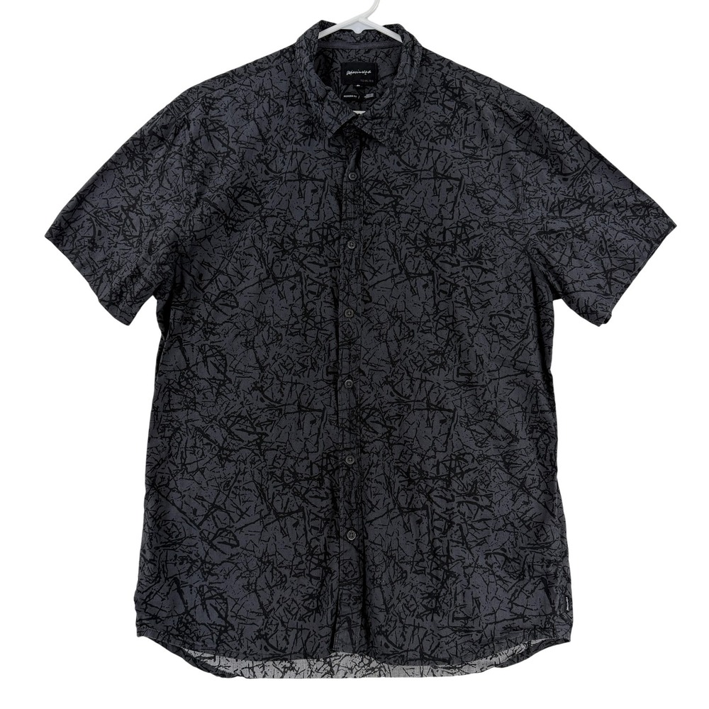 Quiksilver‎ Hawaiian Shirt Mens XL Gray Abstract Short Sleeve Button Up Modern